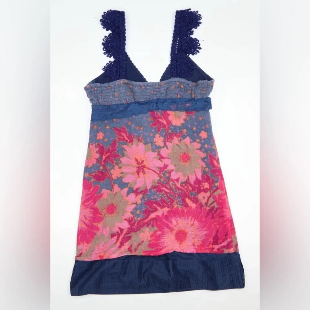 Free People Blue Pink Crochet, Floral Wool, Dress Size 4 - Picture 2 of 4